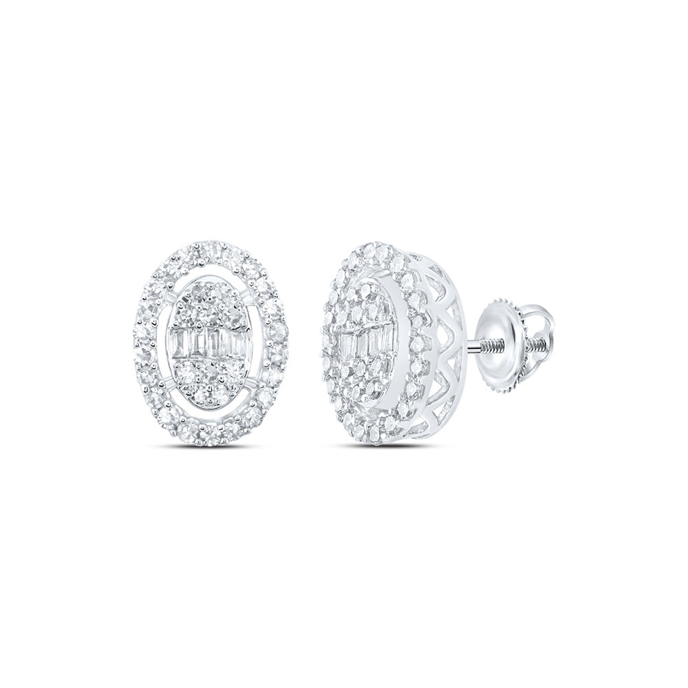 10K White Or Yellow Gold Womens Baguette Diamond Oval Earrings