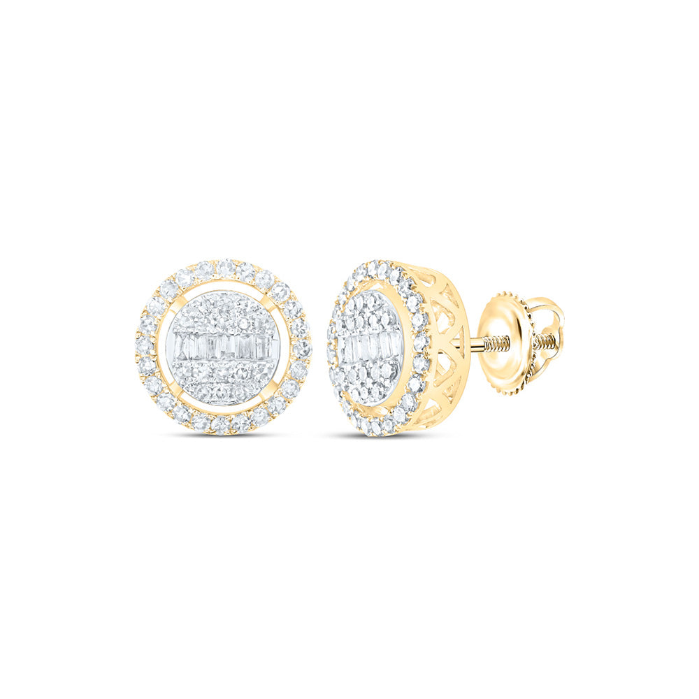 10K White Or Yellow Gold Womens Baguette Diamond Circle Earrings