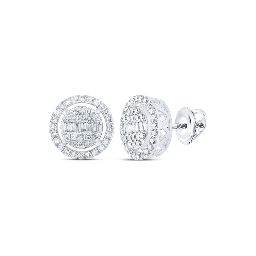 10K White Or Yellow Gold Womens Baguette Diamond Circle Earrings