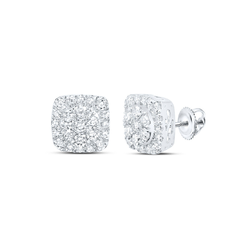 10K White Or Yellow Gold Womens Round Diamond Square Cluster Earrings