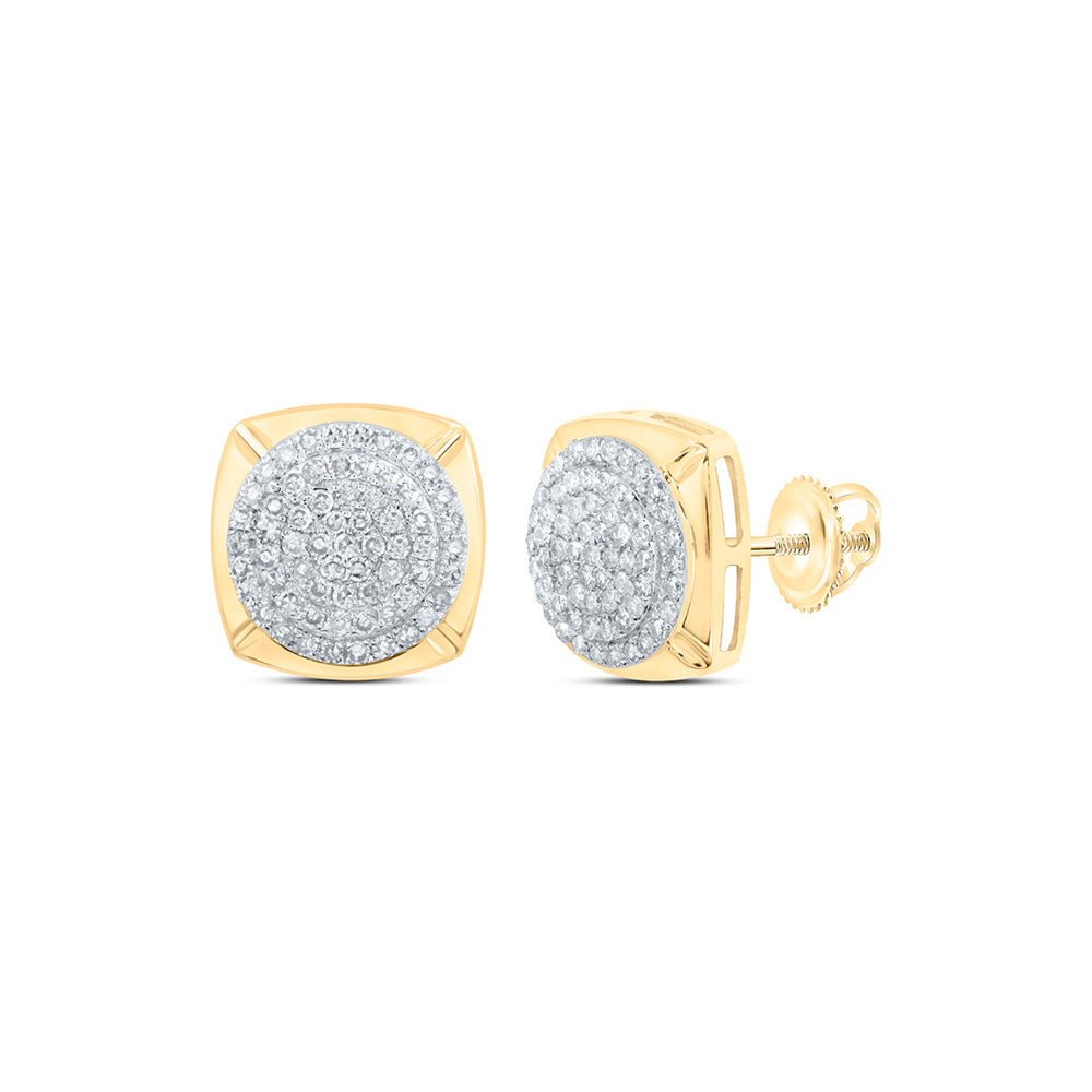 10K Yellow Gold Womens Round Diamond Cluster Earrings 1/2 Cttw