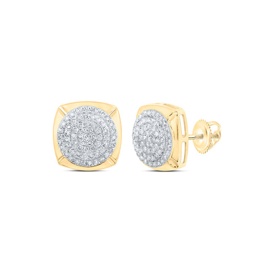 10K Yellow Gold Womens Round Diamond Cluster Earrings 1/2 Cttw