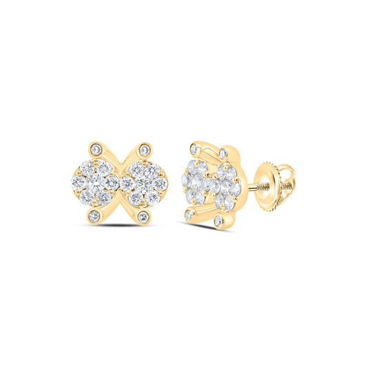 10K Yellow Gold Womens Round Diamond Cluster Earrings 1/2 Cttw