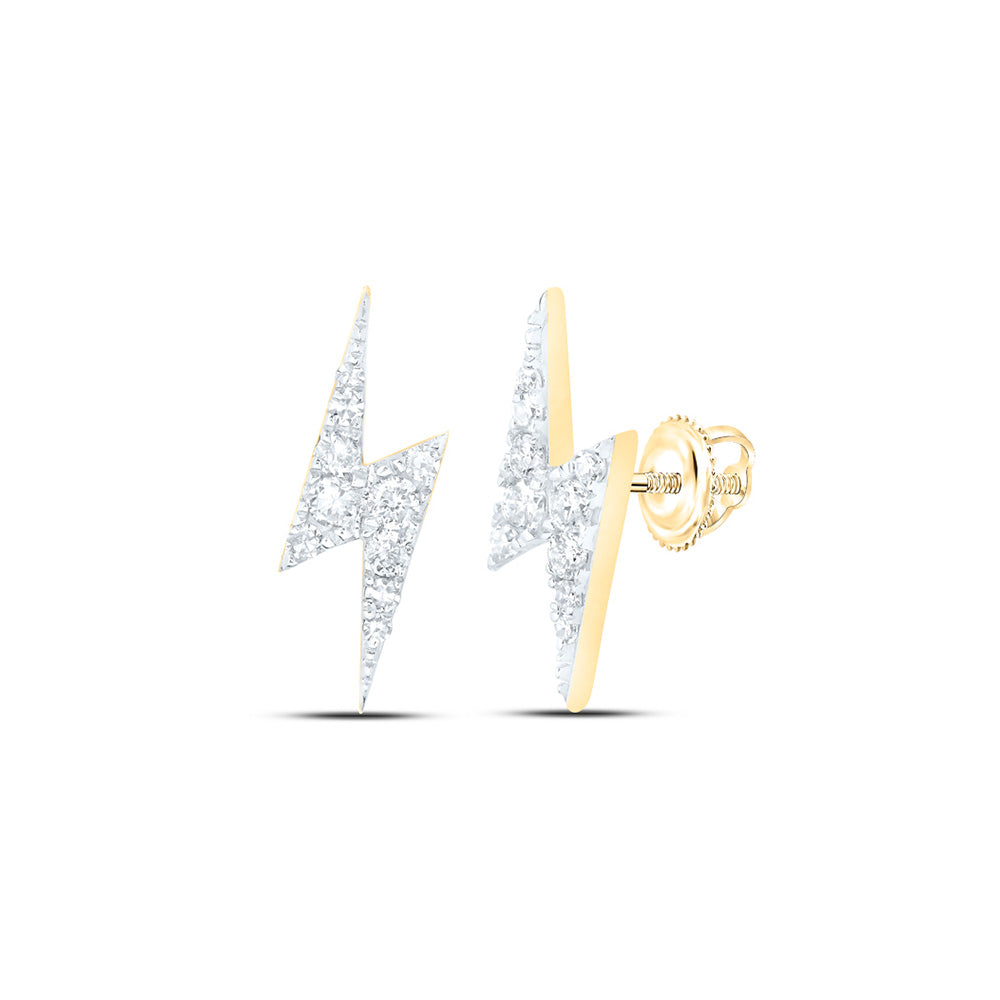 10K White Or Yellow Gold Round Diamond Bolt Lightning Stud Earrings