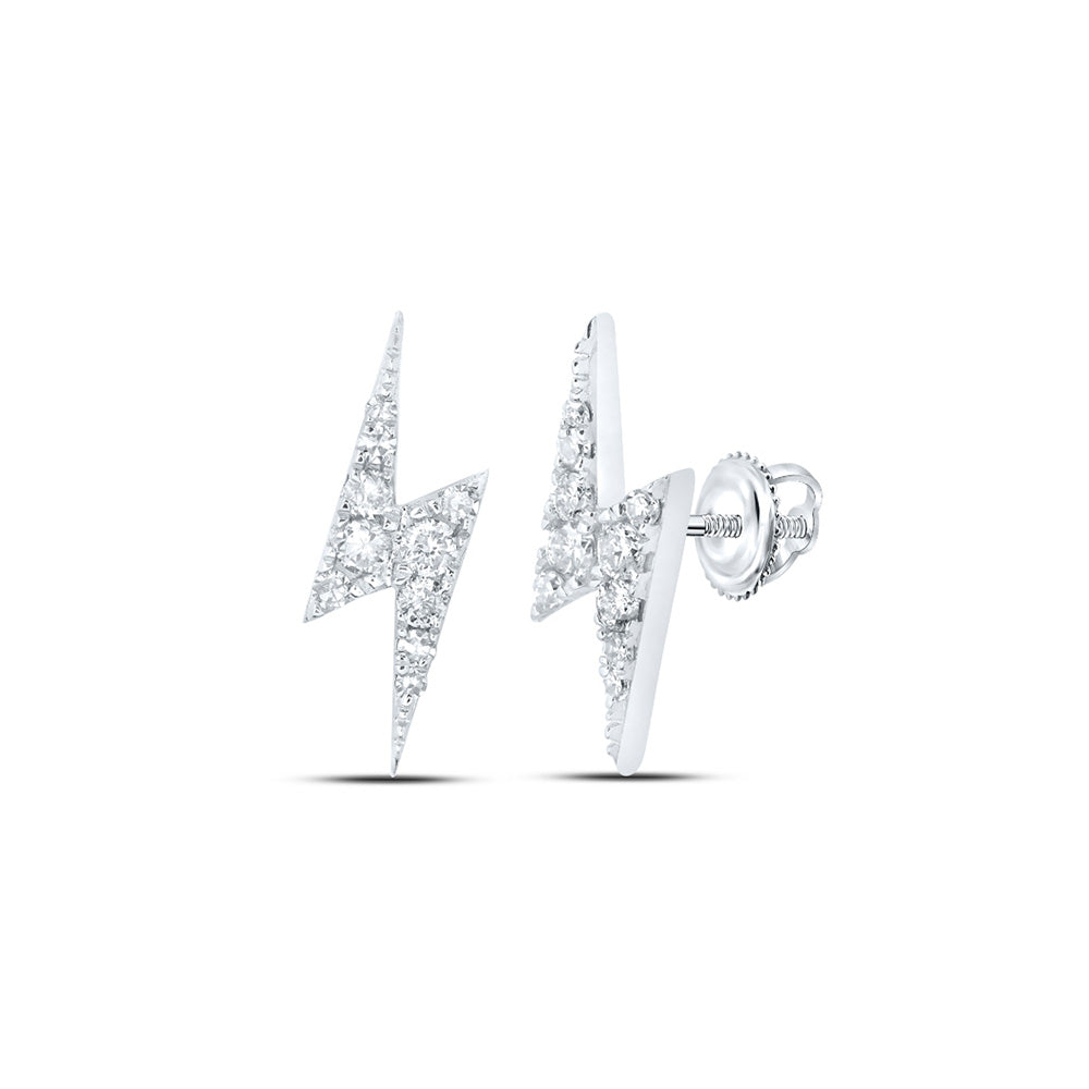 10K White Or Yellow Gold Round Diamond Bolt Lightning Stud Earrings