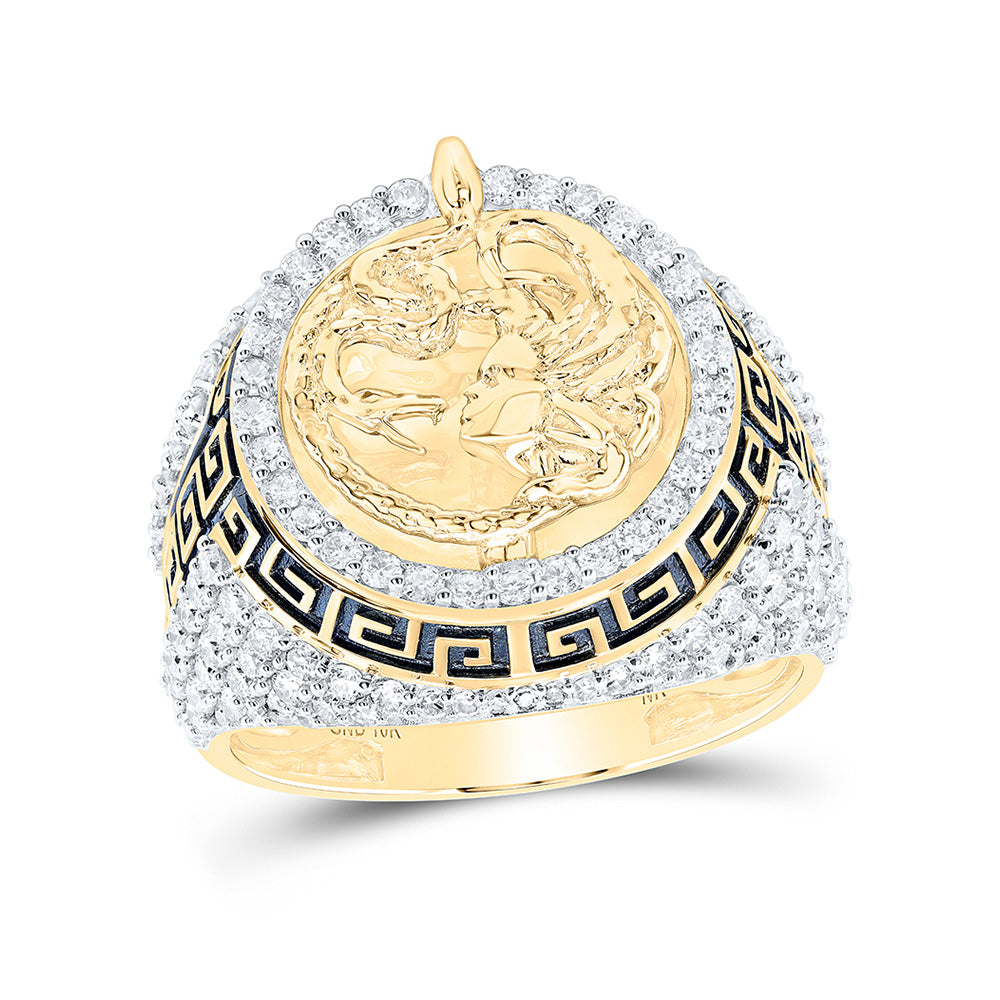 10K Yellow Gold Mens Round Diamond Medusa Circle Ring 1-3/4 Cttw, Mens Size: 7-13