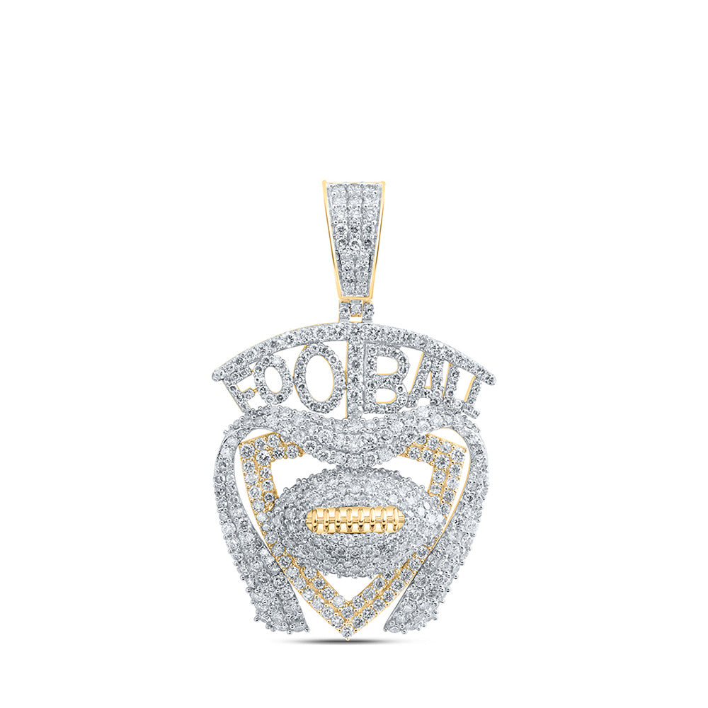 10K Yellow Gold Mens Round Diamond Football Charm Pendant 3-7/8 Cttw