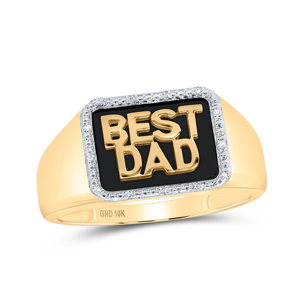 10K White Or Yellow Gold Mens Round Diamond BEST DAD Band Ring , Mens Size: 7-13