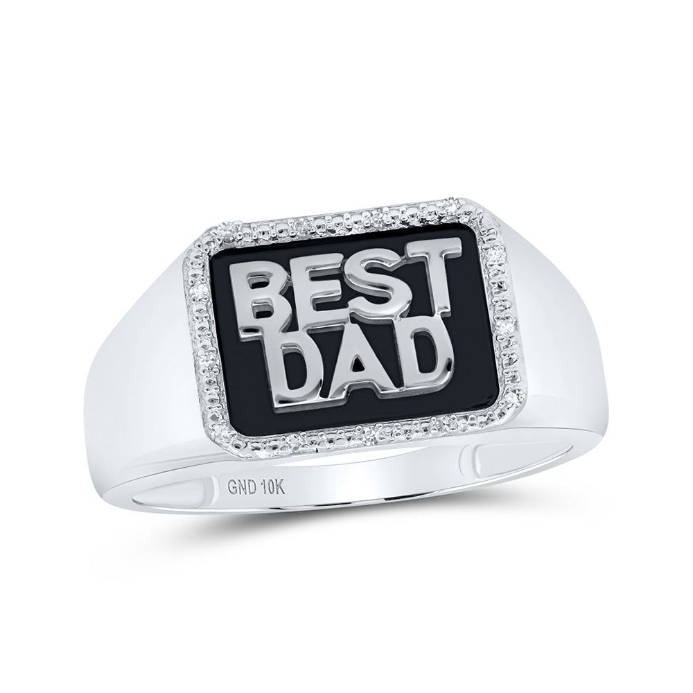 10K White Or Yellow Gold Mens Round Diamond BEST DAD Band Ring , Mens Size: 7-13