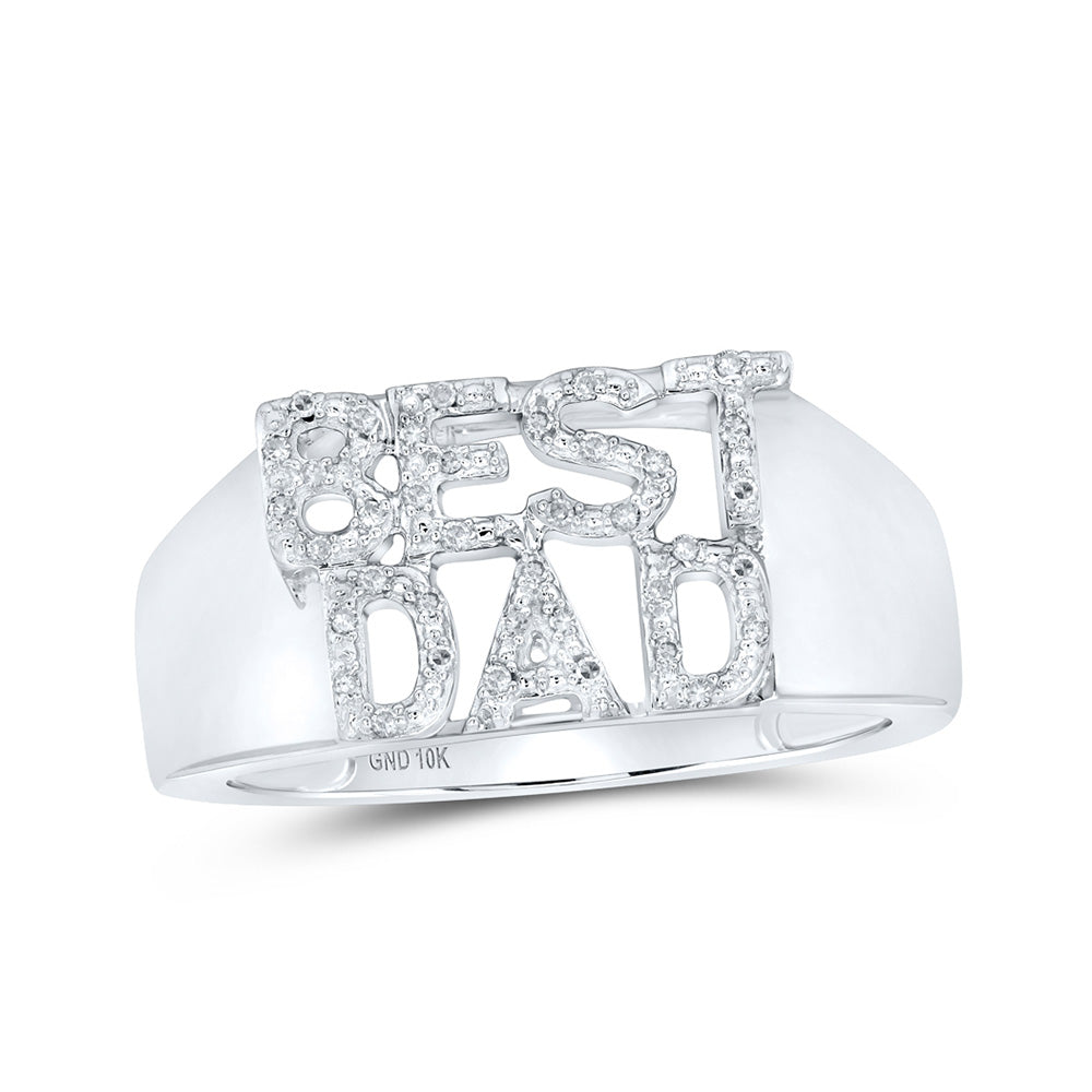 10K White Or Yellow Gold Mens Round Diamond BEST DAD Band Ring , Mens Size: 7-13