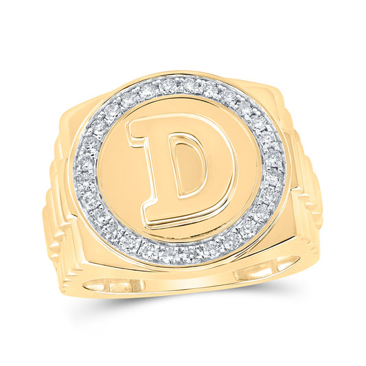 10K Yellow Gold Mens Round Diamond D Letter Circle Ring 1/2 Cttw, Mens Size: 7-13