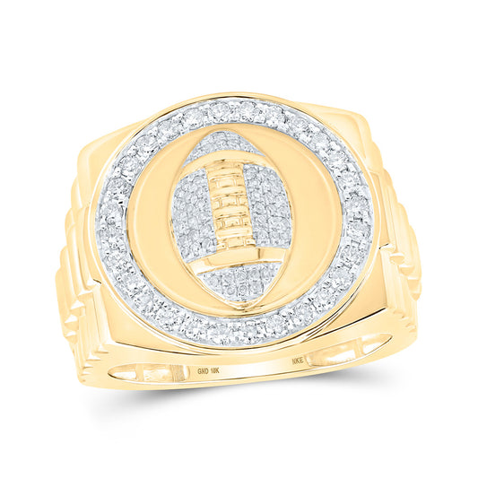 10K Yellow Gold Mens Round Diamond Football Circle Ring 5/8 Cttw, Mens Size: 7-13