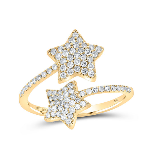 10K Yellow Gold Womens Round Diamond Bypass Star Ring 1/2 Cttw, Womens Size: 5-10