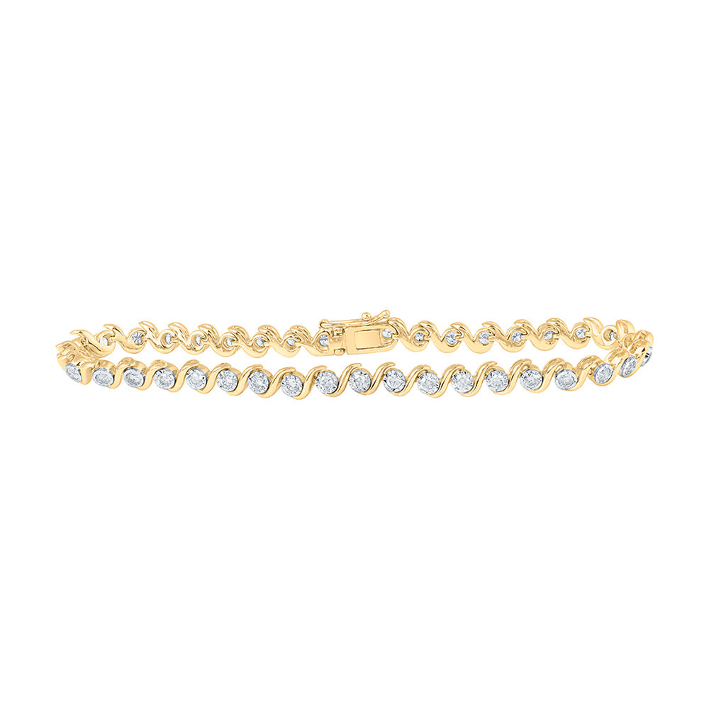 10K Yellow Gold Womens Round Diamond Tennis Bracelet 1-1/2 Cttw