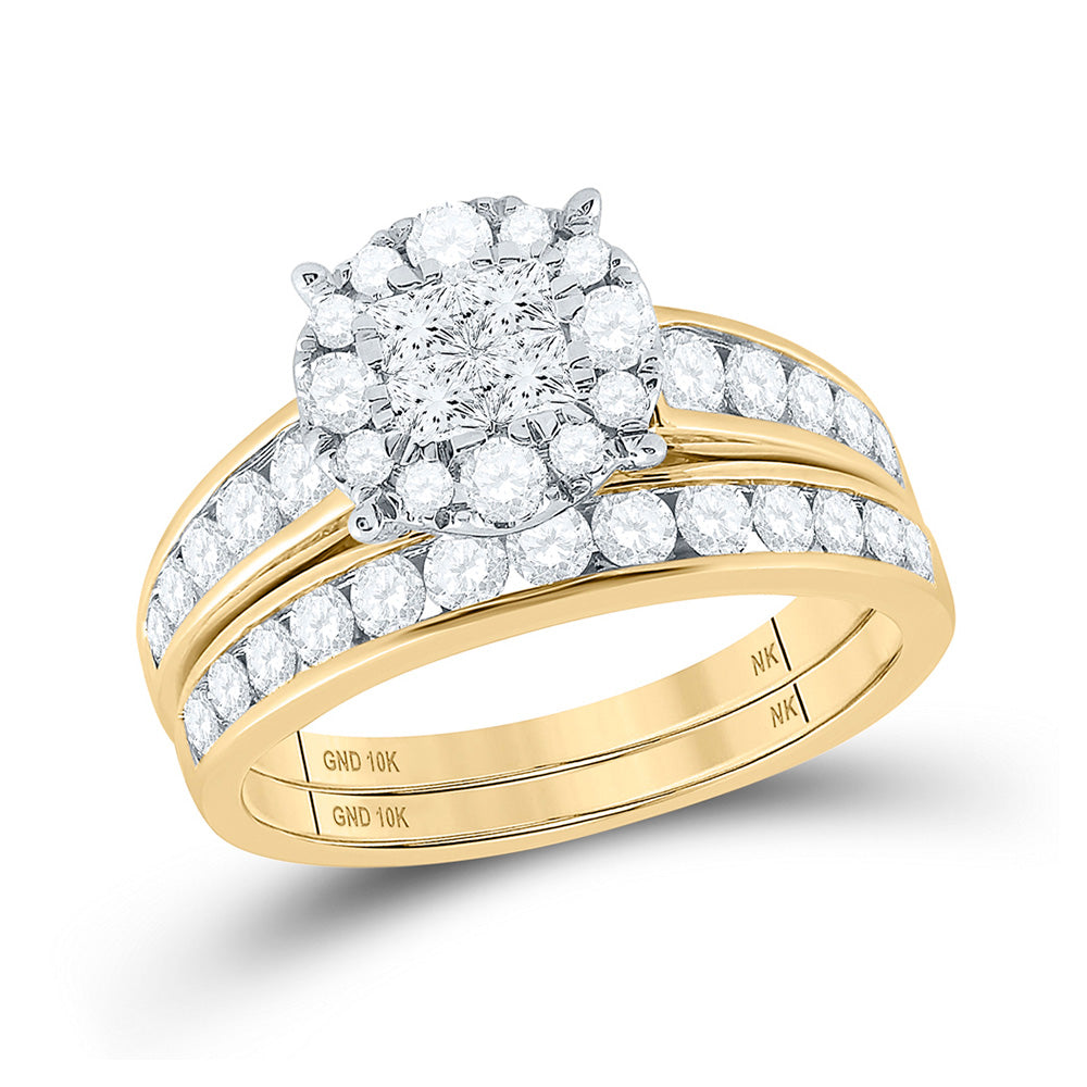 10K Yellow Gold Princess Diamond Bridal Wedding Ring Band Set 1-3/8 Cttw, Womens Size: 5-10