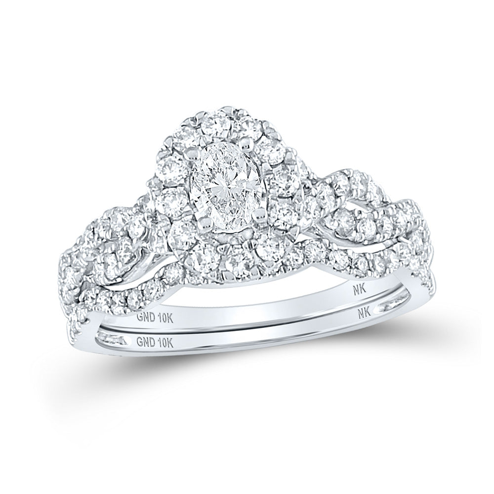 10K Yellow Or White Gold Oval Diamond Halo Bridal Wedding Ring Band Set 1 Cttw, Womens Size: 5-10
