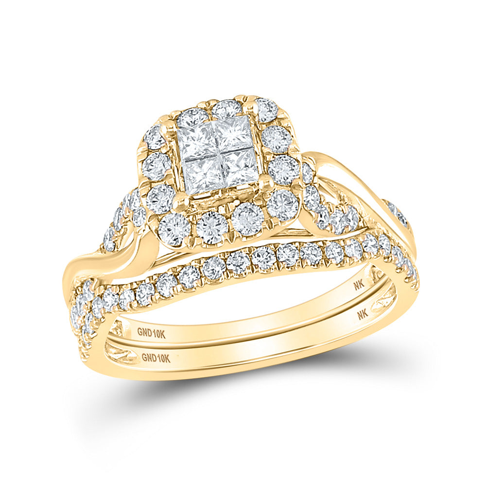 10K Yellow Or White Or Rose Gold Princess Diamond Square Bridal Wedding Ring Band Set , Womens Size: 5-10