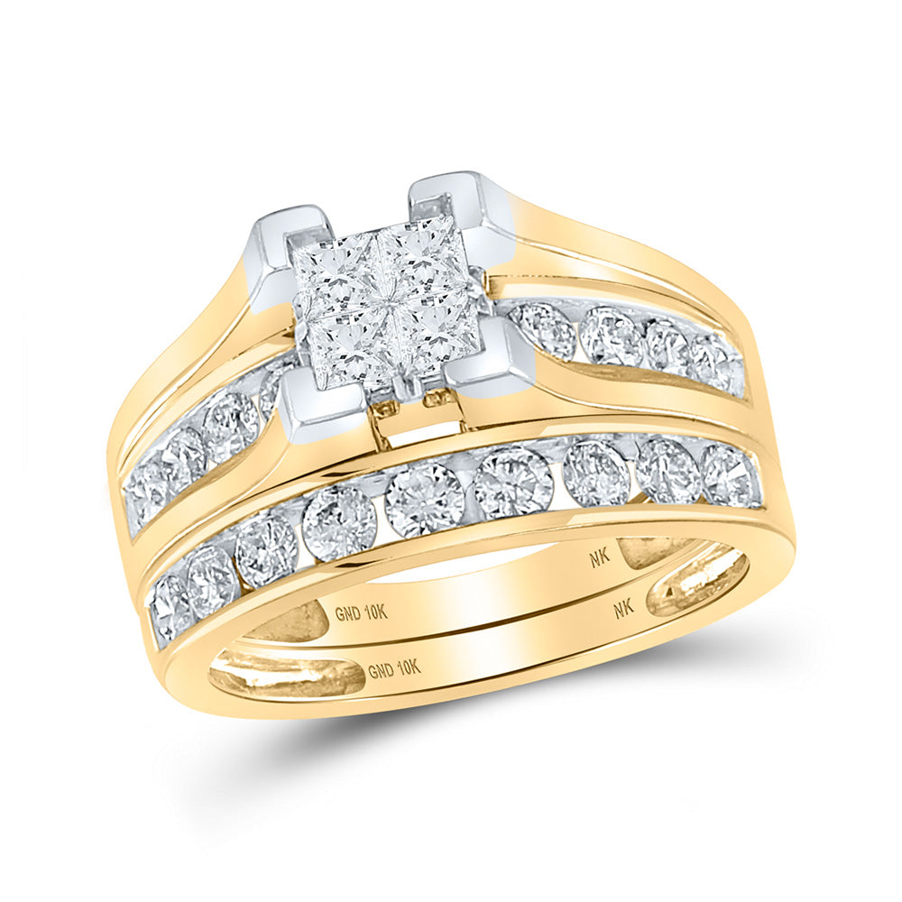 10K White Or Yellow Gold Princess Diamond Bridal Wedding Ring Band Set, Womens Size: 5-10