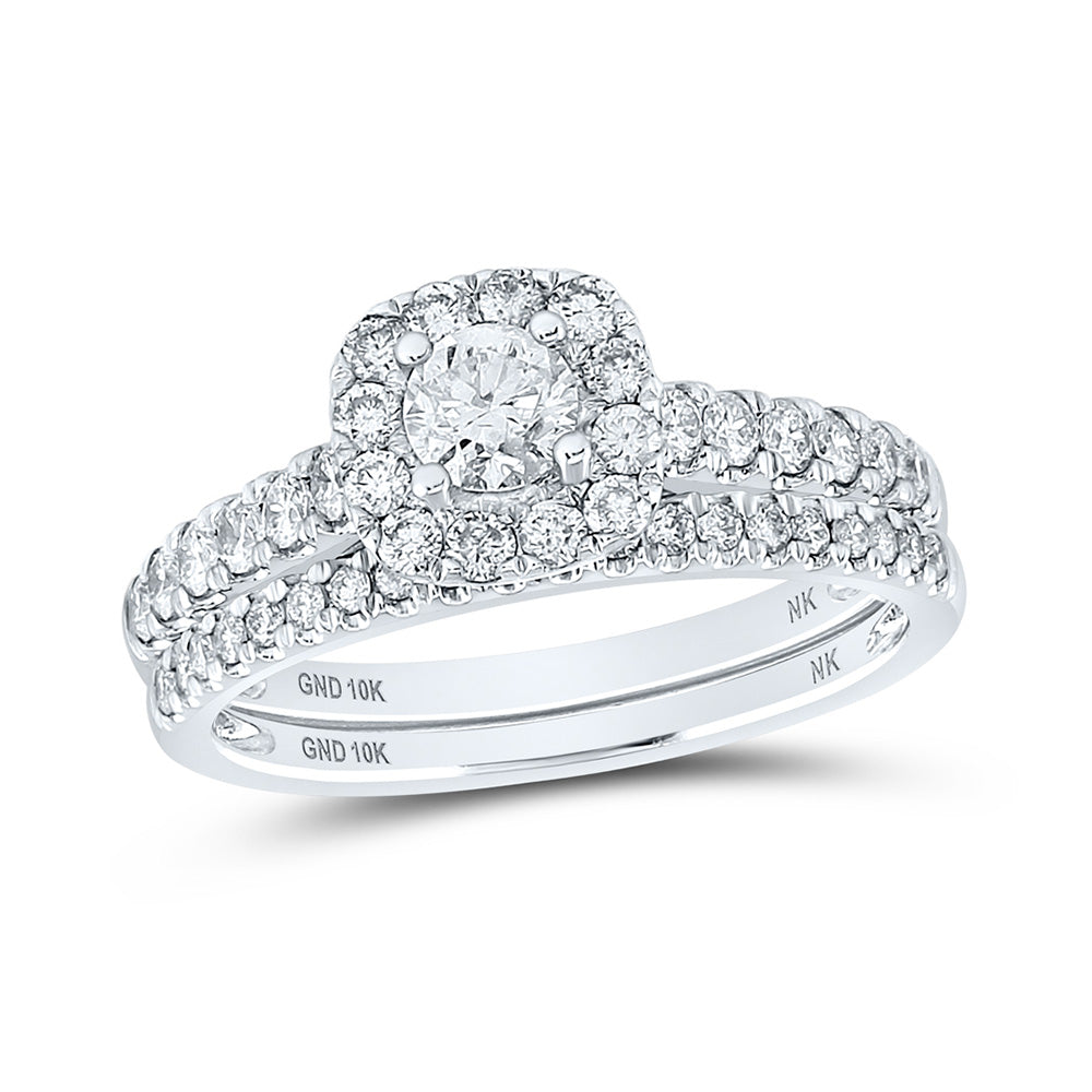 10K White Gold Round Diamond Halo Bridal Wedding Ring Band Set 1 Cttw, Womens Size: 5-10