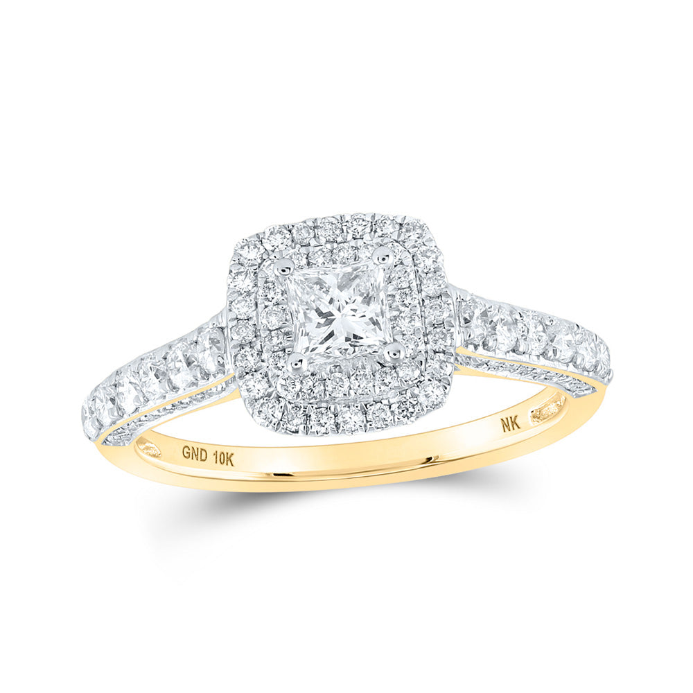 10K White Or Yellow Gold Princess Diamond Halo Bridal Wedding Engagement Ring , Womens Size: 5-10