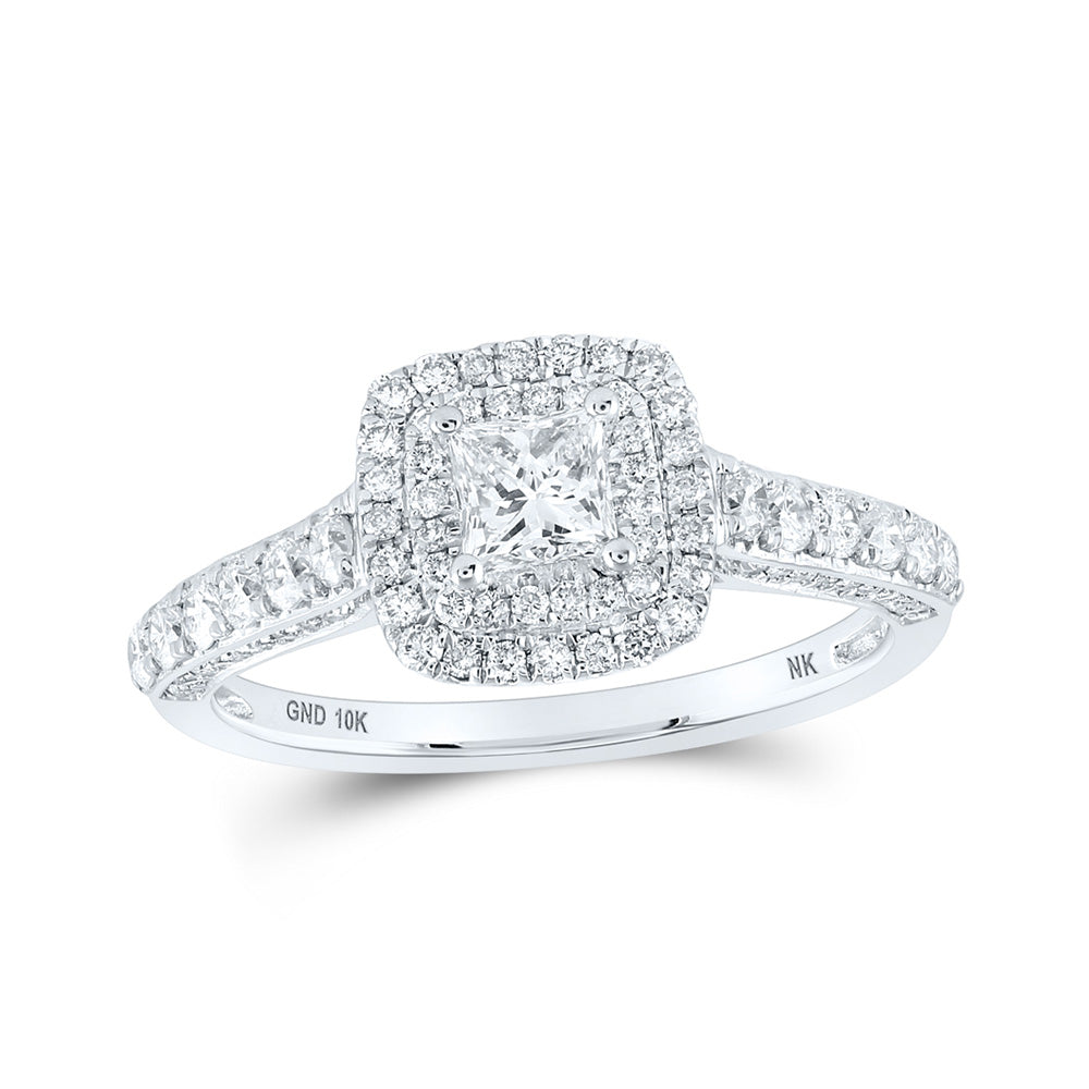 10K White Or Yellow Gold Princess Diamond Halo Bridal Wedding Engagement Ring , Womens Size: 5-10