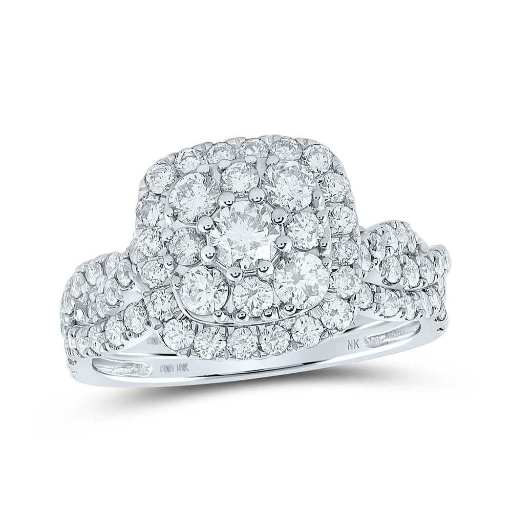 10K White Or Yellow Gold Round Diamond Square Halo Bridal Wedding Ring Band Set, Womens Size: 5-10