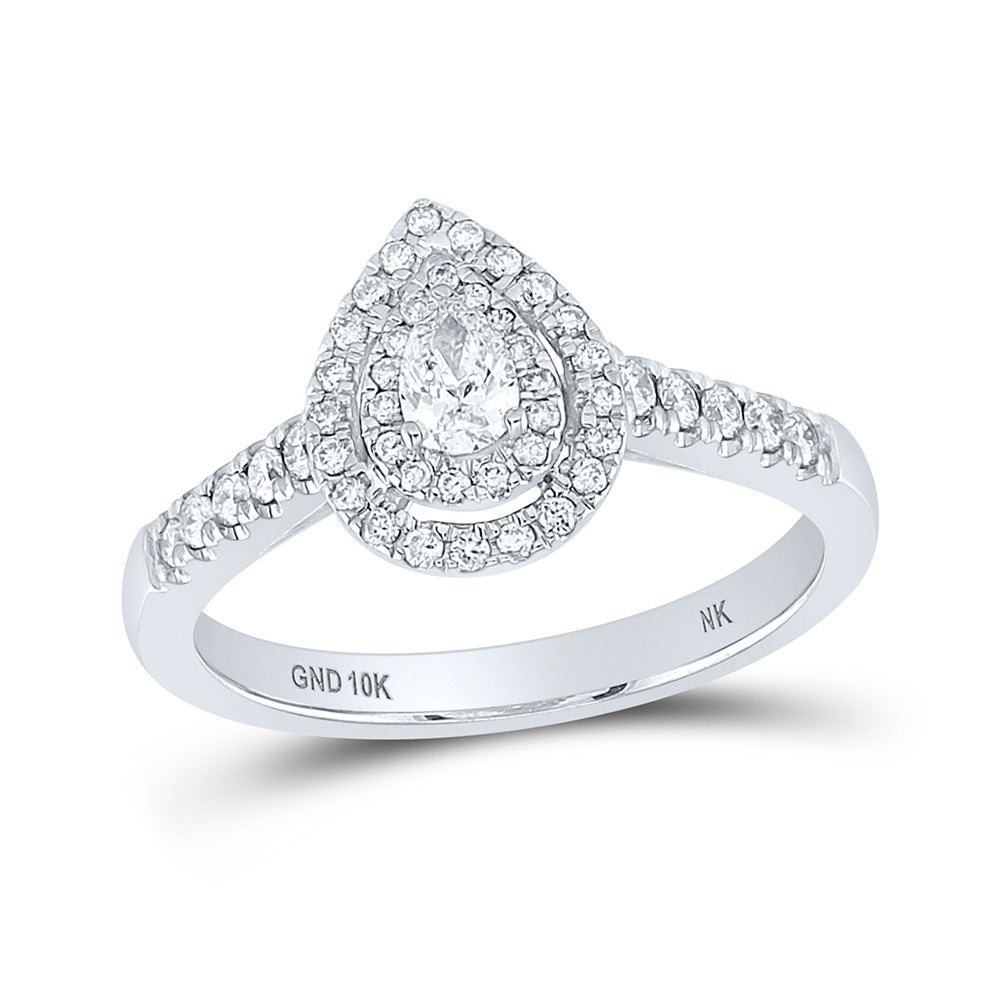 10K Yellow Or White Or Rose Gold Pear Diamond Halo Bridal Wedding Engagement Ring , Womens Size: 5-10