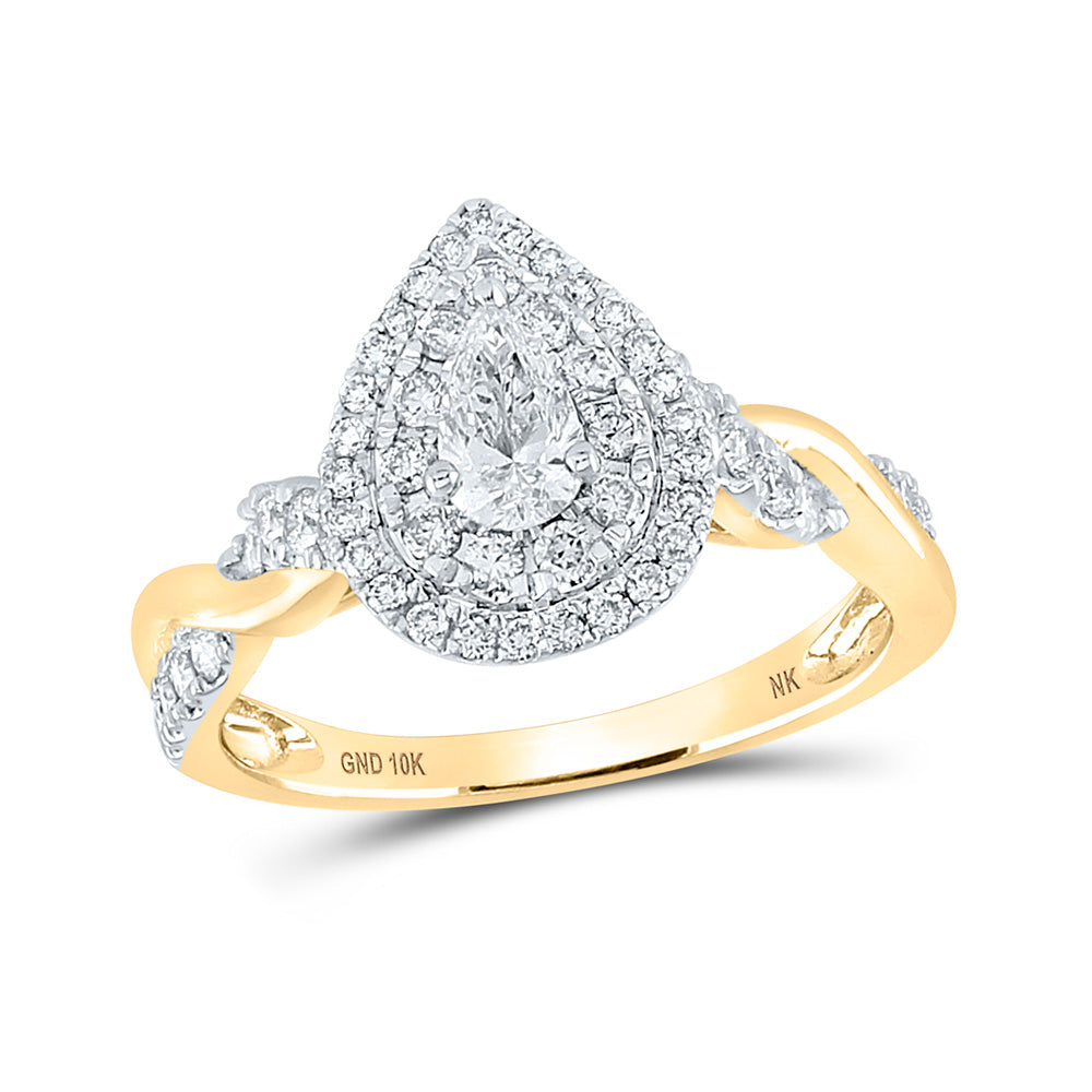 10K Yellow Or White Gold Pear Diamond Halo Bridal Wedding Engagement Ring 1 Cttw, Womens Size: 5-10