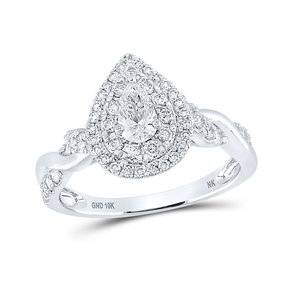 10K Yellow Or White Gold Pear Diamond Halo Bridal Wedding Engagement Ring 1 Cttw, Womens Size: 5-10