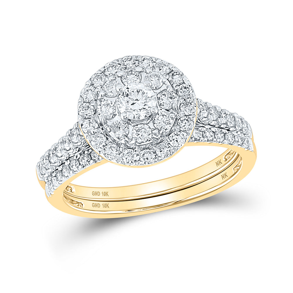 10K White Or Yellow Gold Round Diamond Halo Bridal Wedding Ring Band Set , Womens Size: 5-10