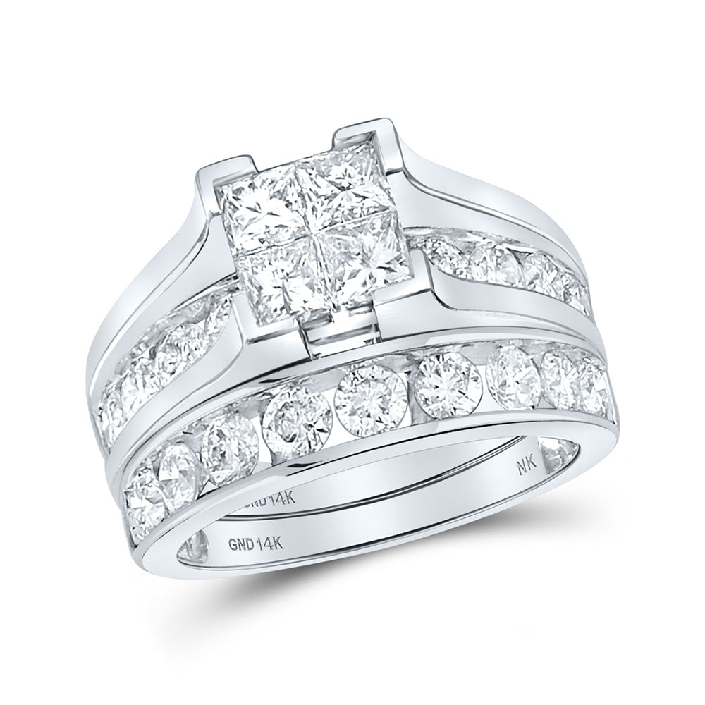 14K White Or Yellow Gold Princess Diamond Square Bridal Wedding Ring Band Set , Womens Size: 5-10