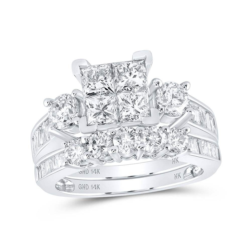 14K White Or Yellow Gold Princess Diamond Square Bridal Wedding Ring Band Set , Womens Size: 5-10