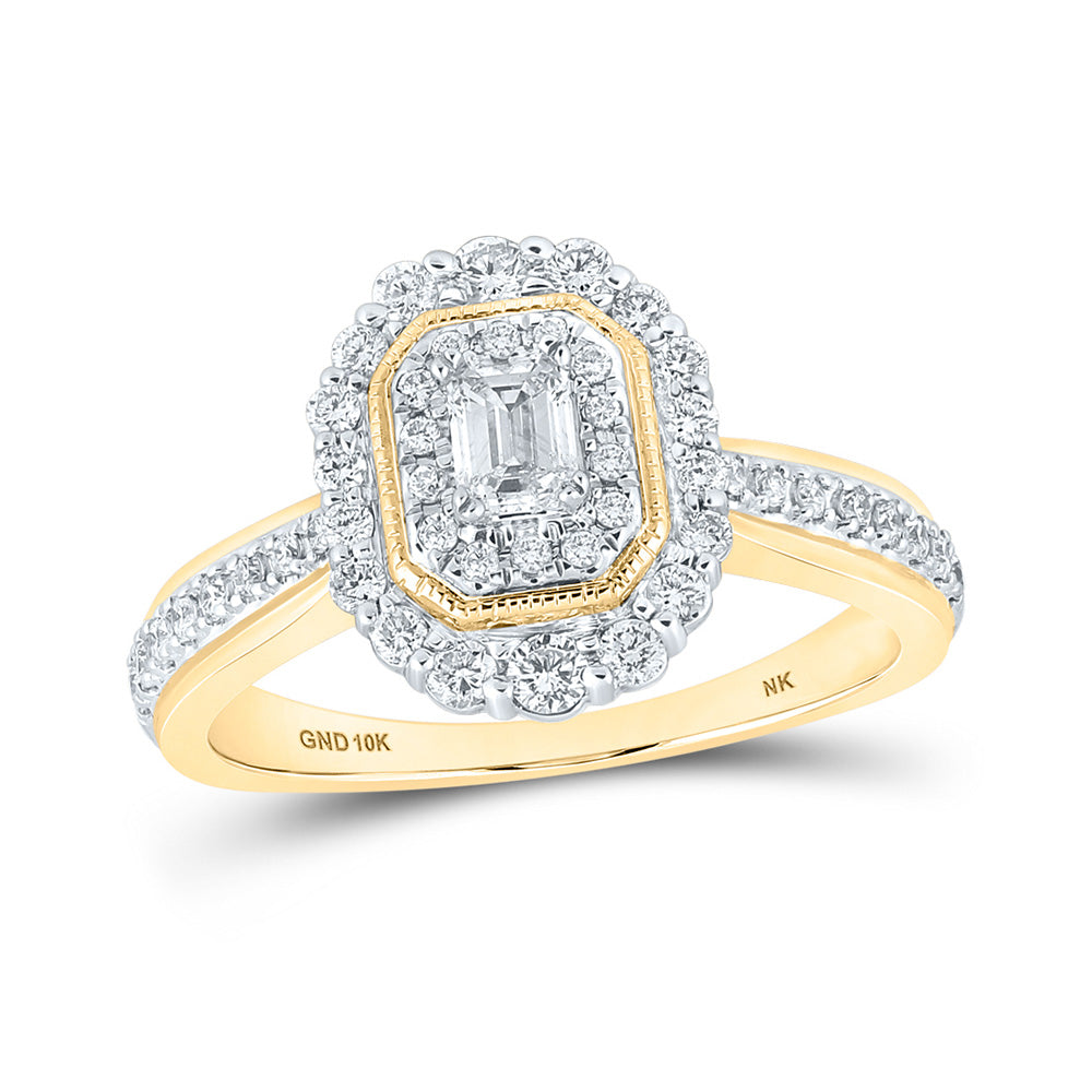 10K White Or Yellow Gold Emerald Diamond Halo Bridal Wedding Engagement Ring , Womens Size: 5-10
