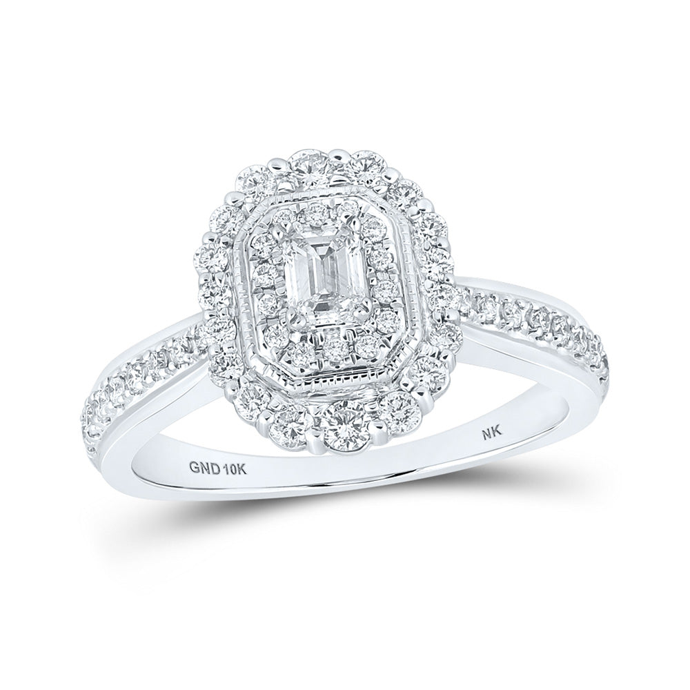 10K White Or Yellow Gold Emerald Diamond Halo Bridal Wedding Engagement Ring , Womens Size: 5-10