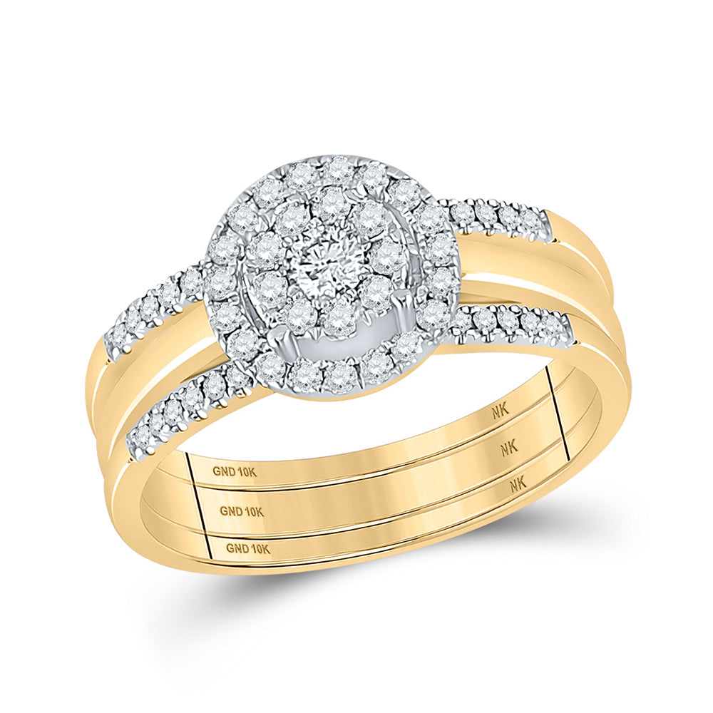 10K White Or Yellow Gold Round Diamond 3-Piece Bridal Wedding Ring Band Set , Womens Size: 5-10