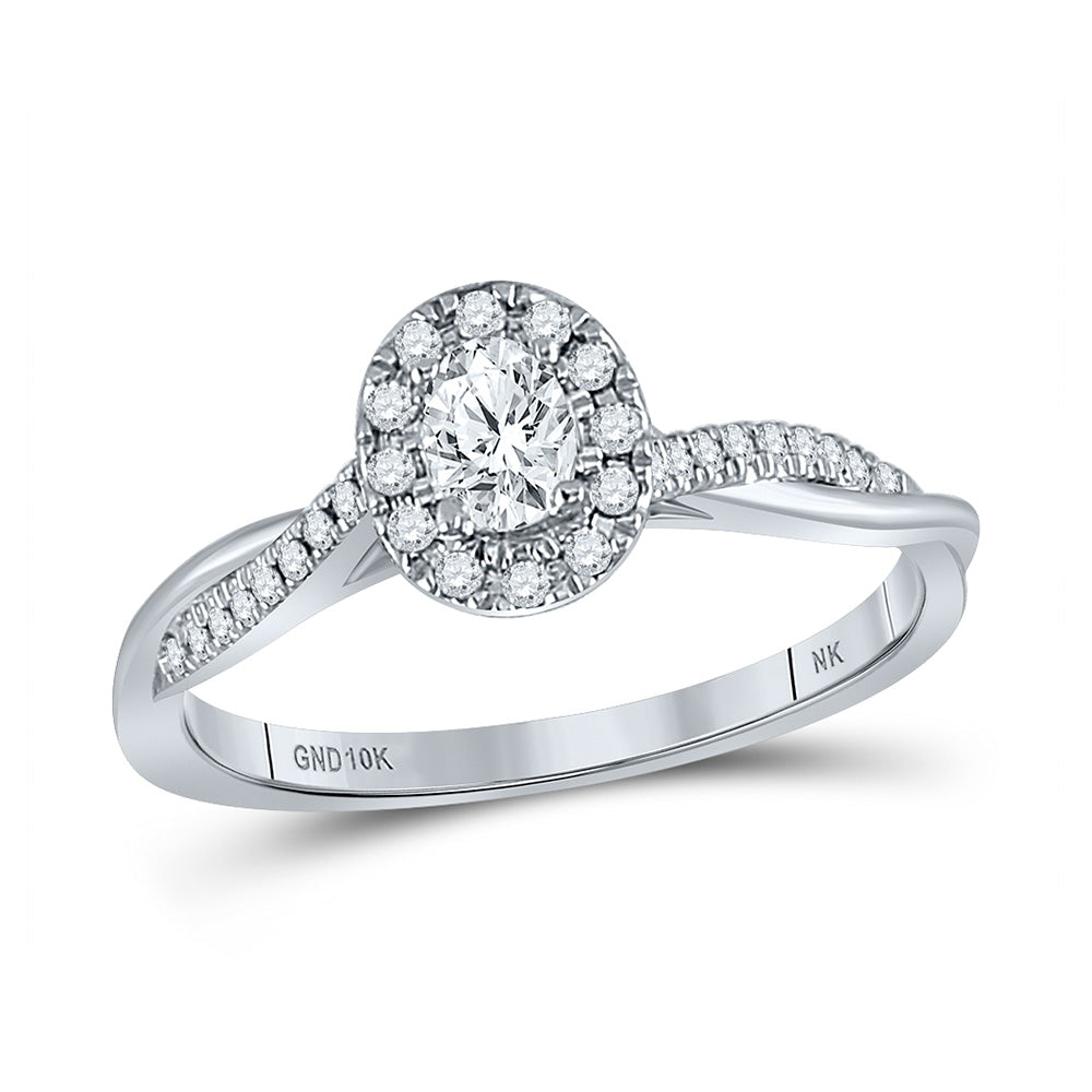 10K White Or Yellow Gold Oval Diamond Halo Bridal Wedding Engagement Ring , Womens Size: 5-10