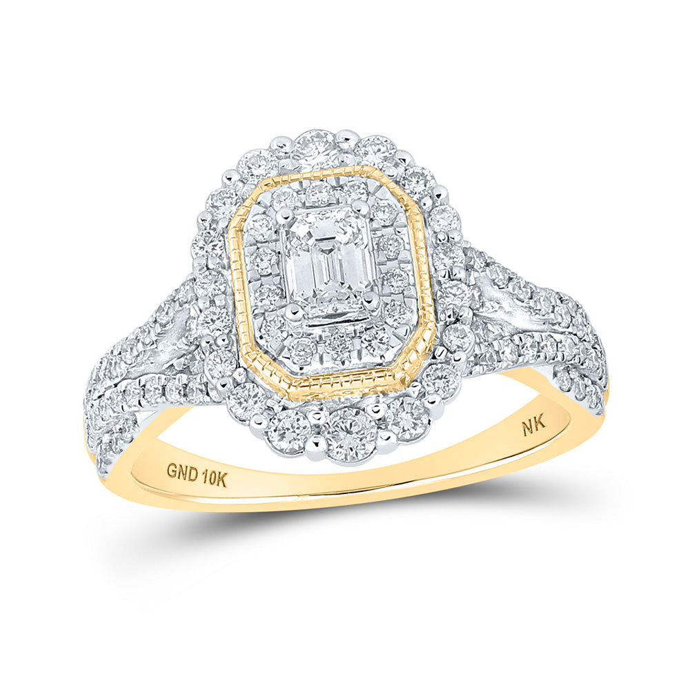 10K White Or Yellow Gold Emerald Diamond Halo Bridal Wedding Engagement Ring , Womens Size: 5-10