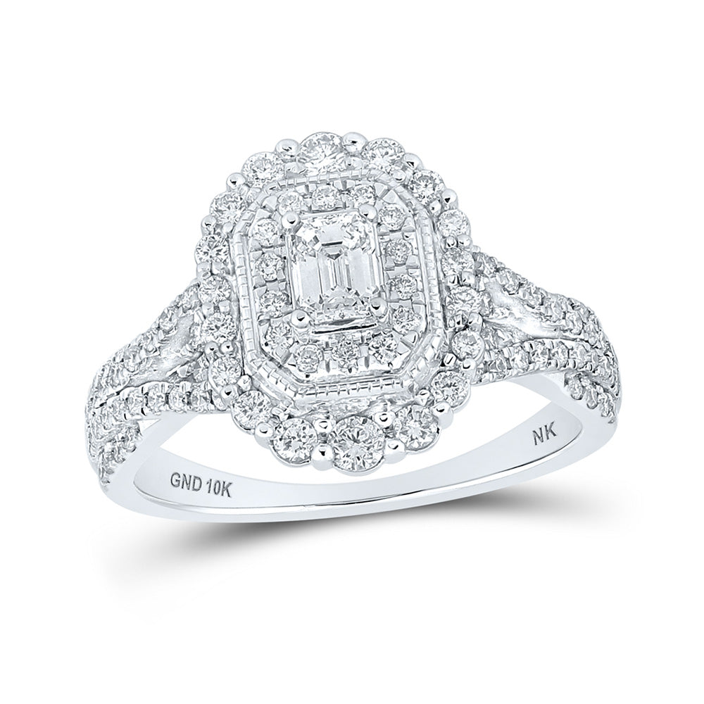 10K White Or Yellow Gold Emerald Diamond Halo Bridal Wedding Engagement Ring , Womens Size: 5-10
