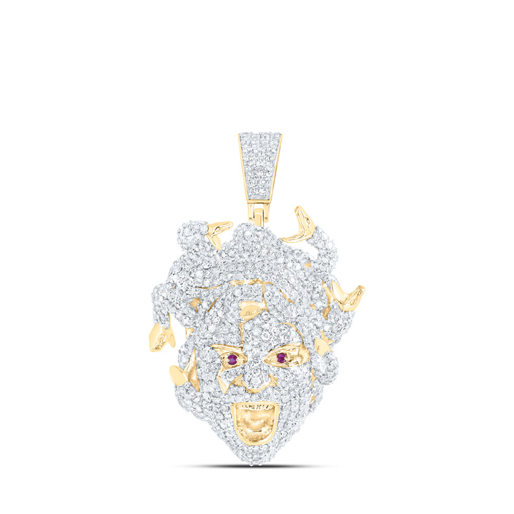 10K Yellow Gold Mens Round Diamond Medusa Face Charm Pendant 3-5/8 Cttw