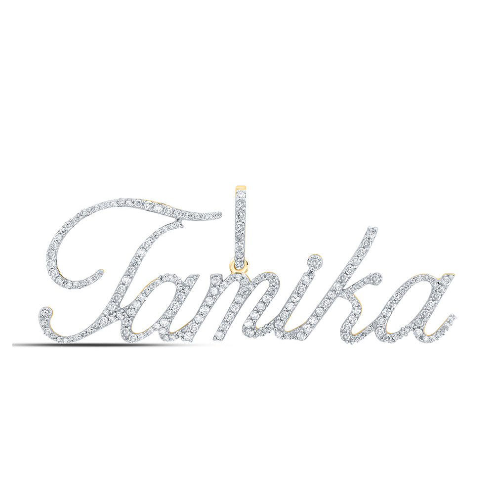 10K Yellow Gold Womens Round Diamond Name Pendant