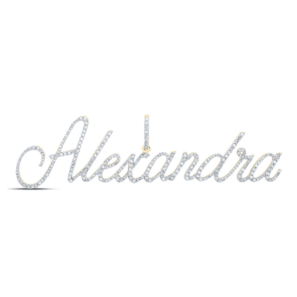 10K Yellow Gold Womens Round Diamond ALEXANDRIA Name Pendant 1-1/3 Cttw