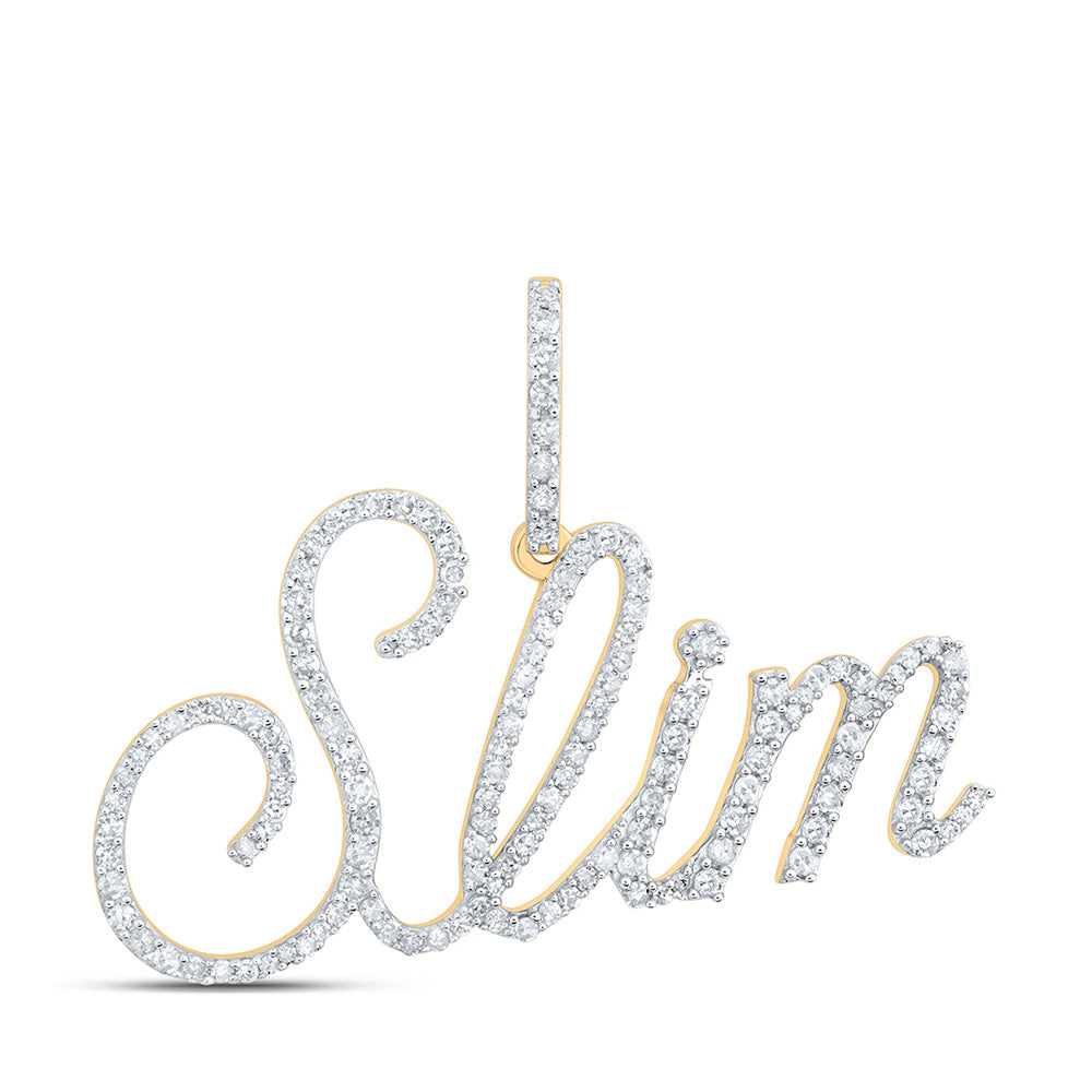 10K Yellow Gold Mens Round Diamond SLIM Name Charm Pendant 3/4 Cttw