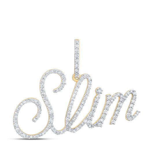 10K Yellow Gold Mens Round Diamond SLIM Name Charm Pendant 3/4 Cttw