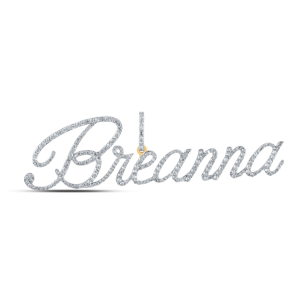 10K Yellow Gold Womens Round Diamond BREANNA Name Pendant 1-1/5 Cttw
