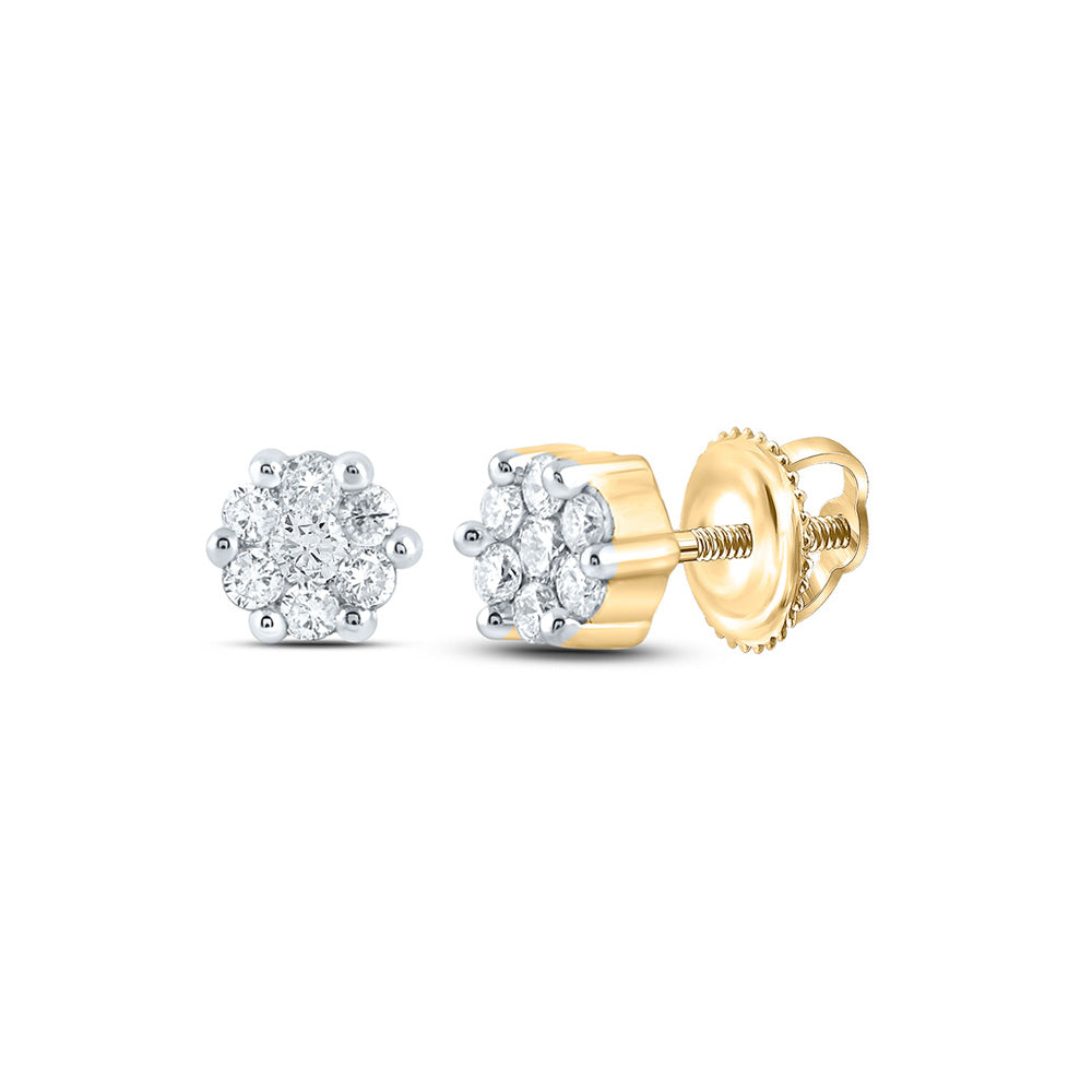 14K White Or Yellow Gold Womens Round Diamond Flower Cluster Earrings