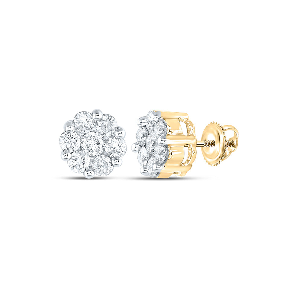 14K White Or Yellow Gold Womens Round Diamond Flower Cluster Earrings