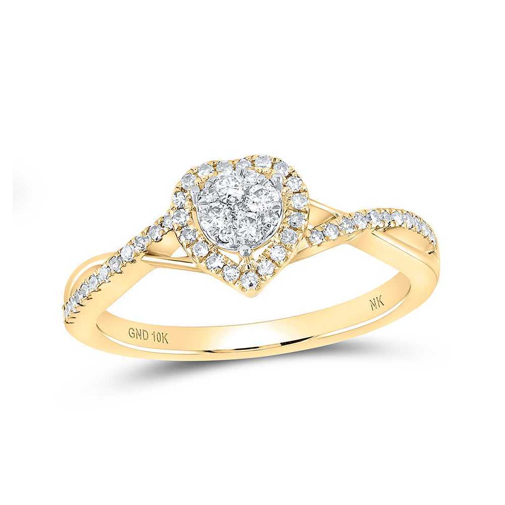 10K White Or Yellow Gold Womens Round Diamond Heart Ring , Womens Size: 5-10