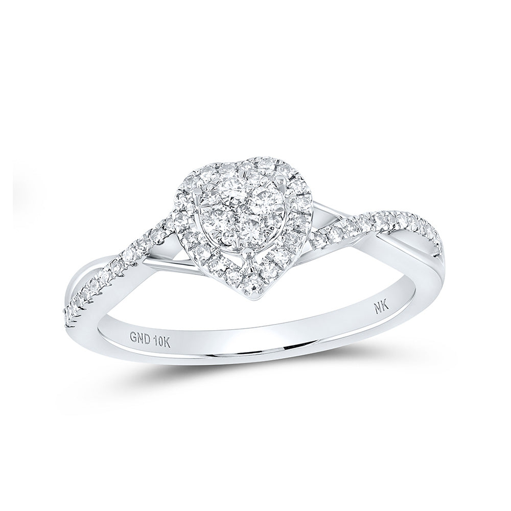 10K White Or Yellow Gold Womens Round Diamond Heart Ring , Womens Size: 5-10