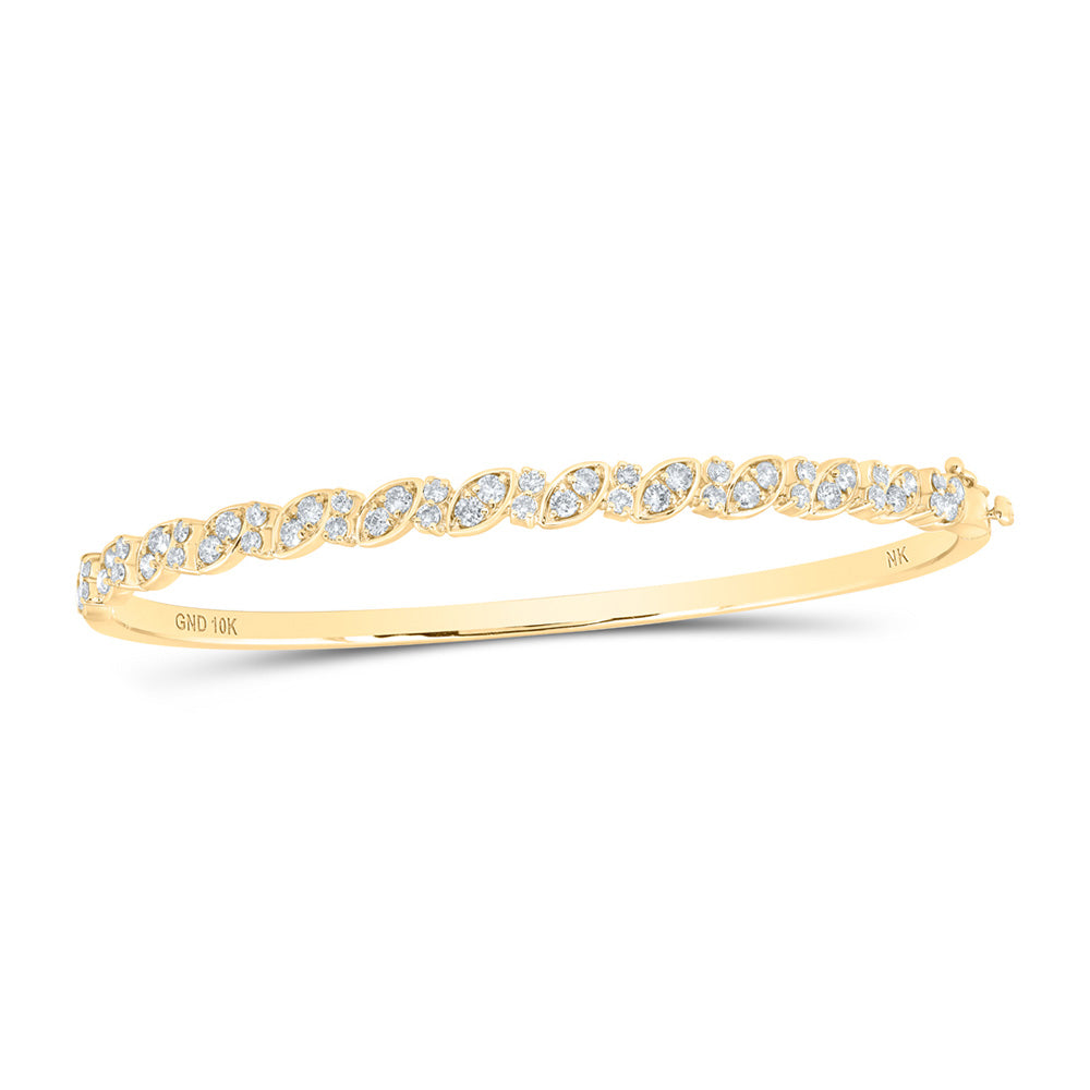 10K White Or Yellow Gold Womens Round Diamond Bangle Bracelet