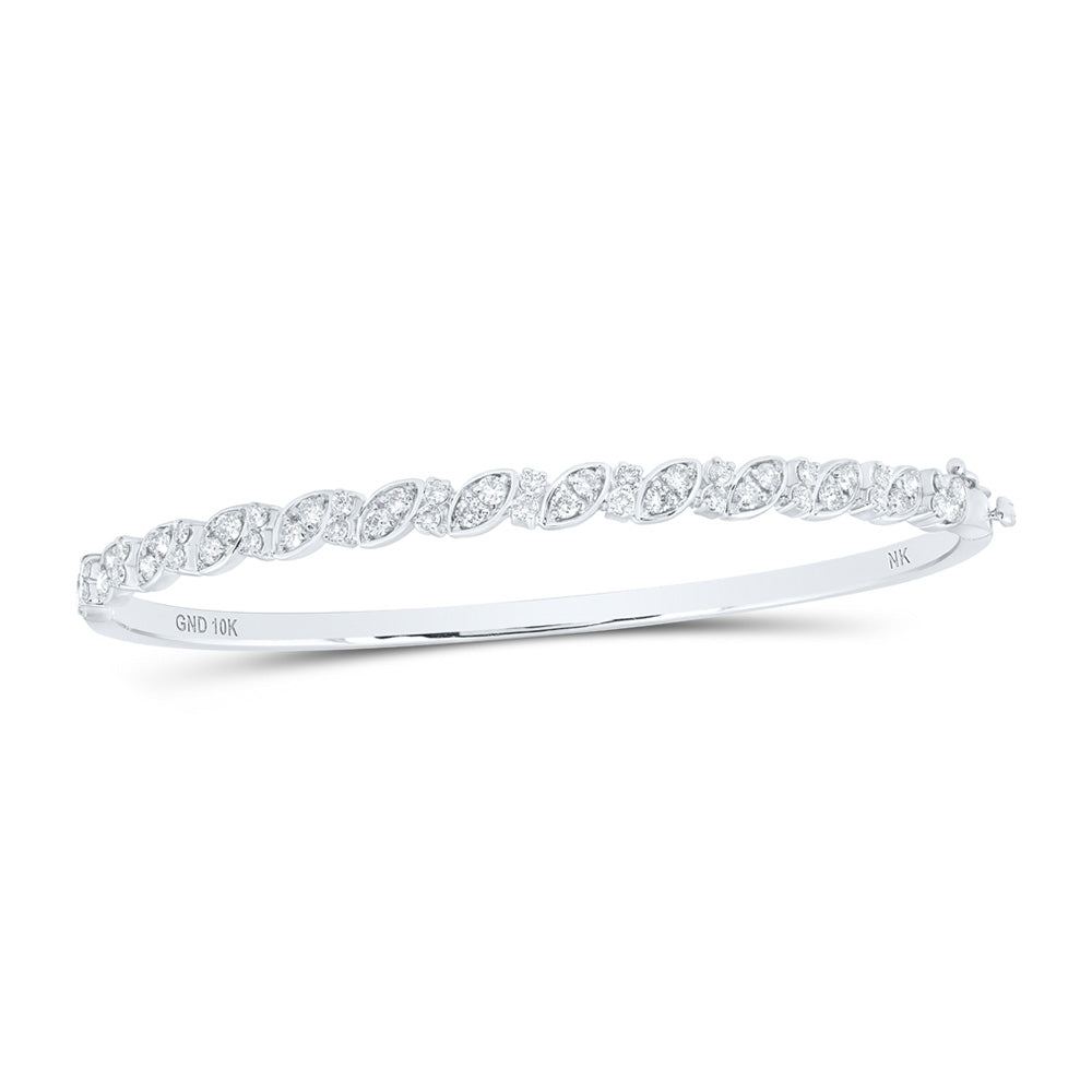10K White Or Yellow Gold Womens Round Diamond Bangle Bracelet